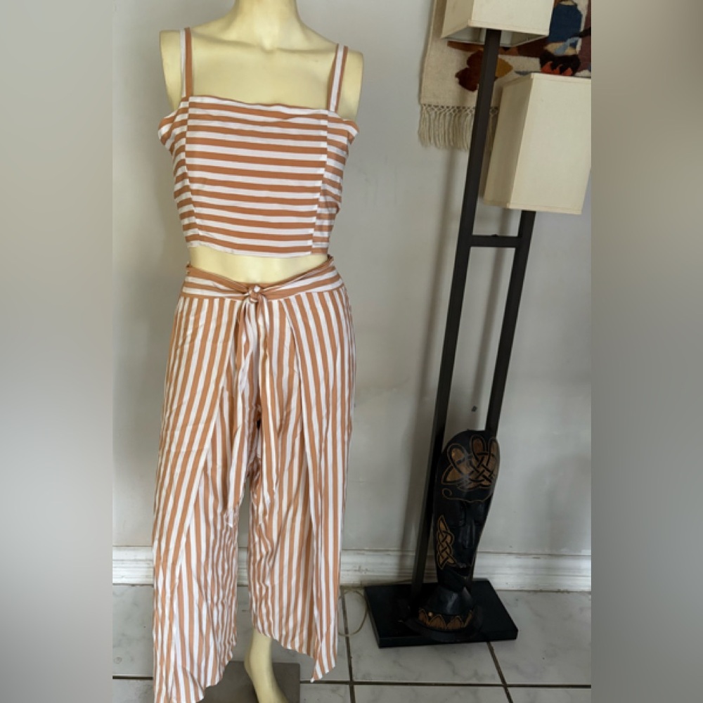 Faithfull the Brand Pink and White Striped 2 Pieces Pants Set Size 6